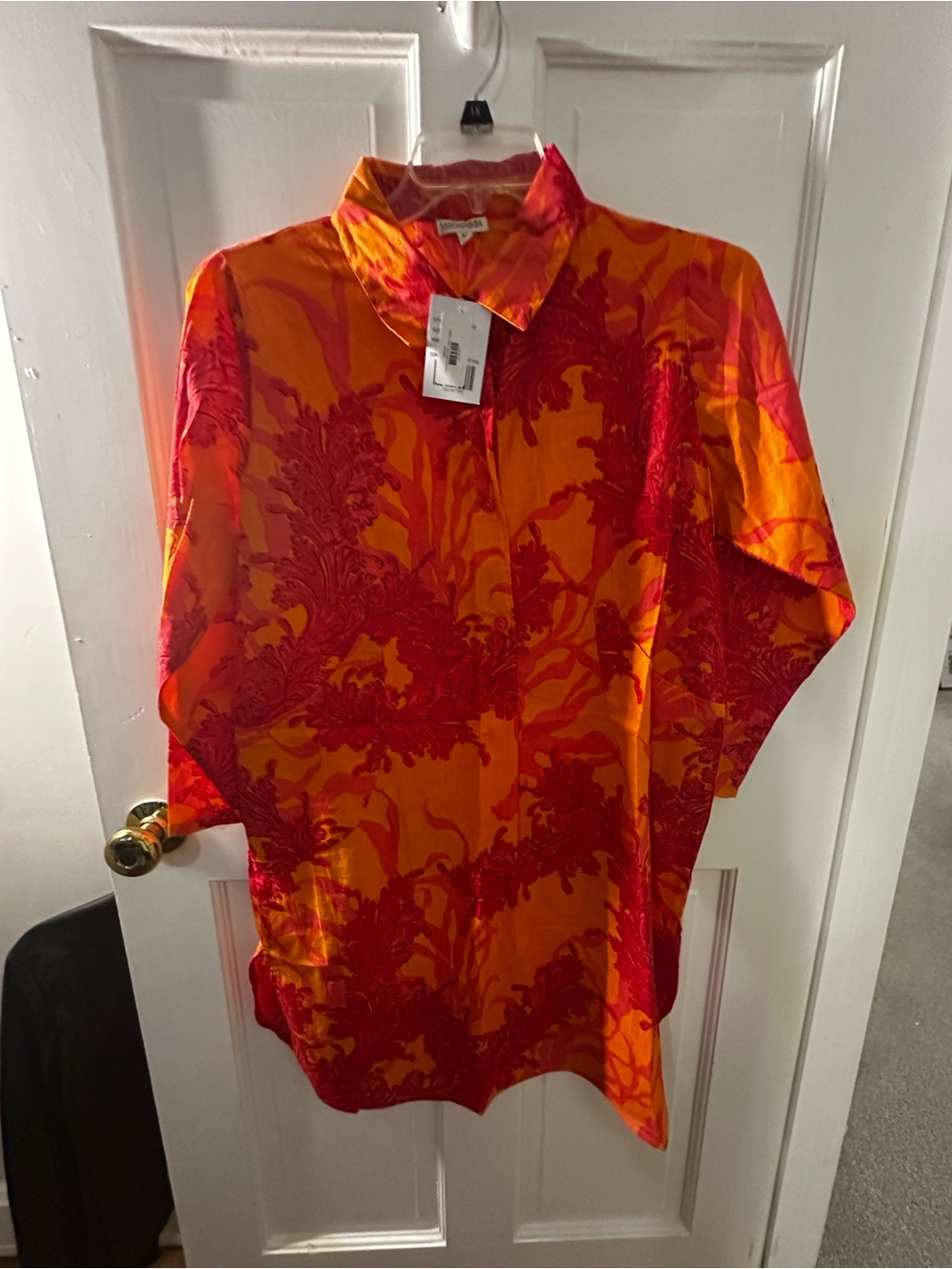 Bold Red & Orange Floral Short Sleeve Button-Down Shirt